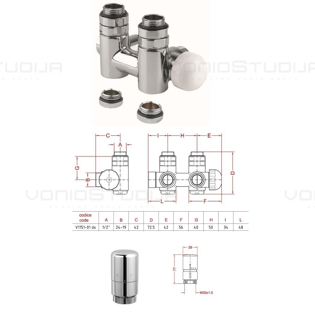 TWIN Combi centrinis pajungimo komplektas su termostatiniu ventiliu, montavimas dešinėje 1 TWIN Combi centrinis pajungimo komplektas su termostatiniu ventiliu, montavimas dešinėje 1