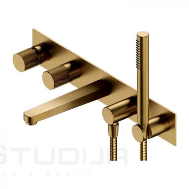 5 dalių sieninis vonios maišytuvas Omnires Contour CT8037/1GLB braižyto aukso spalvos 5 dalių sieninis vonios maišytuvas Omnires Contour CT8037/1GLB braižyto aukso spalvos