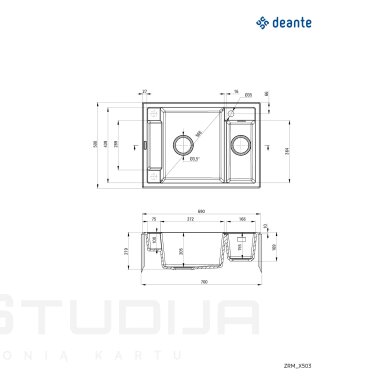 Juodos matinės spalvos akmens masės plautuvė Deante MAGNETIC