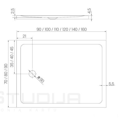 Akrilinis dušo padėklas New trendy MILD 110x70x4.5cm baltas
