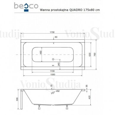 BESCO QUADRO akrilinė vonia 175X80cm su kojomis 3