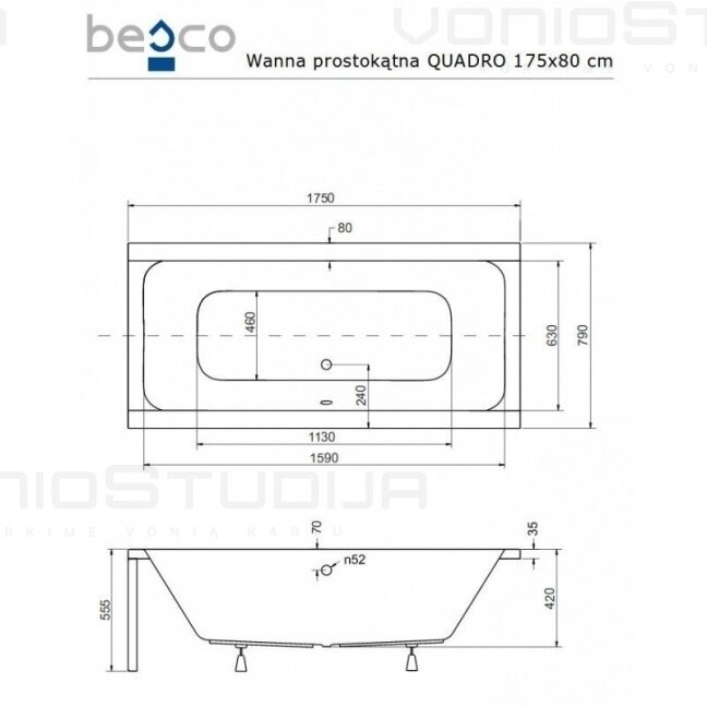 BESCO QUADRO akrilinė vonia 175X80cm su kojomis 3 BESCO QUADRO akrilinė vonia 175X80cm su kojomis 3