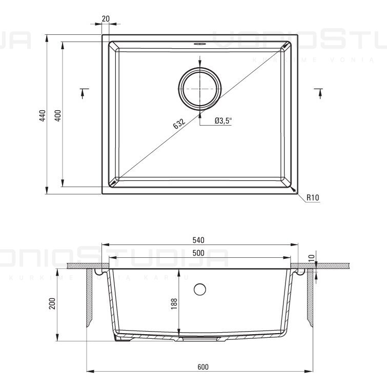 Akmens masės plautuvė Deante CORDA, baltos spalvos 540x440x200 1
