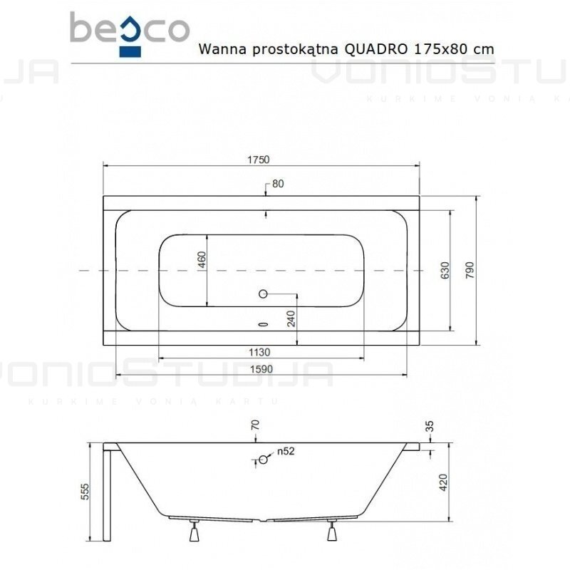 BESCO QUADRO akrilinė vonia 175X80cm su kojomis 3 BESCO QUADRO akrilinė vonia 175X80cm su kojomis 3