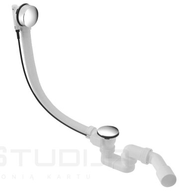Automatinis vonios sifonas 61cm su chromo spalvos dangteliais ir alkūne Automatinis vonios sifonas 61cm su chromo spalvos dangteliais ir alkūne