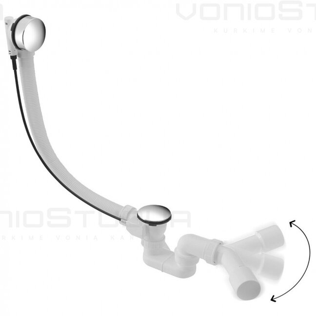 Automatinis vonios sifonas 61cm su chromo spalvos dangteliais ir alkūne Automatinis vonios sifonas 61cm su chromo spalvos dangteliais ir alkūne