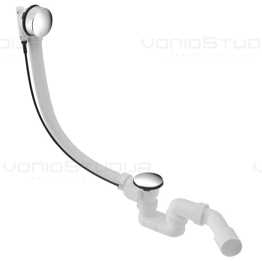 Automatinis vonios sifonas 61cm su chromo spalvos dangteliais ir alkūne 1 Automatinis vonios sifonas 61cm su chromo spalvos dangteliais ir alkūne 1