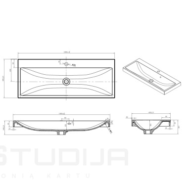 Baldinis praustuvas Naturel Cube Way 100x40 cm