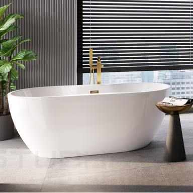 Besco Navia akrilinė vonia 150x80 cm su persipylimu aukso spalvos dangteliais Besco Navia akrilinė vonia 150x80 cm su persipylimu aukso spalvos dangteliais