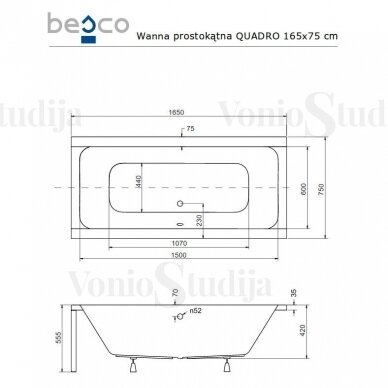 BESCO QUADRO akrilinė vonia 165x75cm su kojomis 3