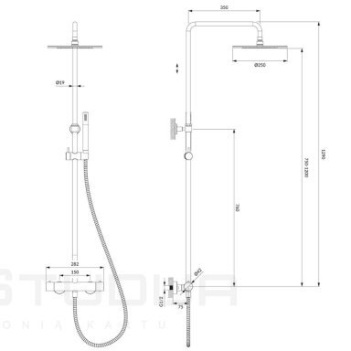 Matinio nerūdijančio plieno spalvos virštinkinė termostatinė dušo sistema Omnires Y1244SUNI Matinio nerūdijančio plieno spalvos virštinkinė termostatinė dušo sistema Omnires Y1244SUNI
