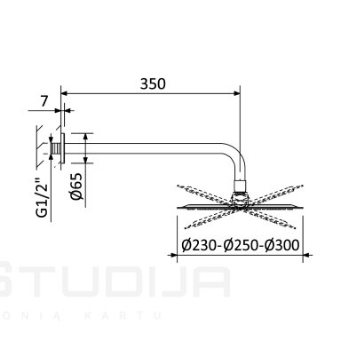 BRUMA chromo spalvos dušo "lietaus" galva 230mm, su laikikliu BRUMA chromo spalvos dušo "lietaus" galva 230mm, su laikikliu