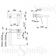 Juodos matinės spalvos potinkinis praustuvo maišytuvas DEMM SLEEK