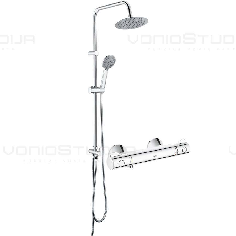 Imex dušo stovas su lietaus galva ir termostatinio maišytuvo GROHE Grohtherm 800 komplektas Imex dušo stovas su lietaus galva ir termostatinio maišytuvo GROHE Grohtherm 800 komplektas