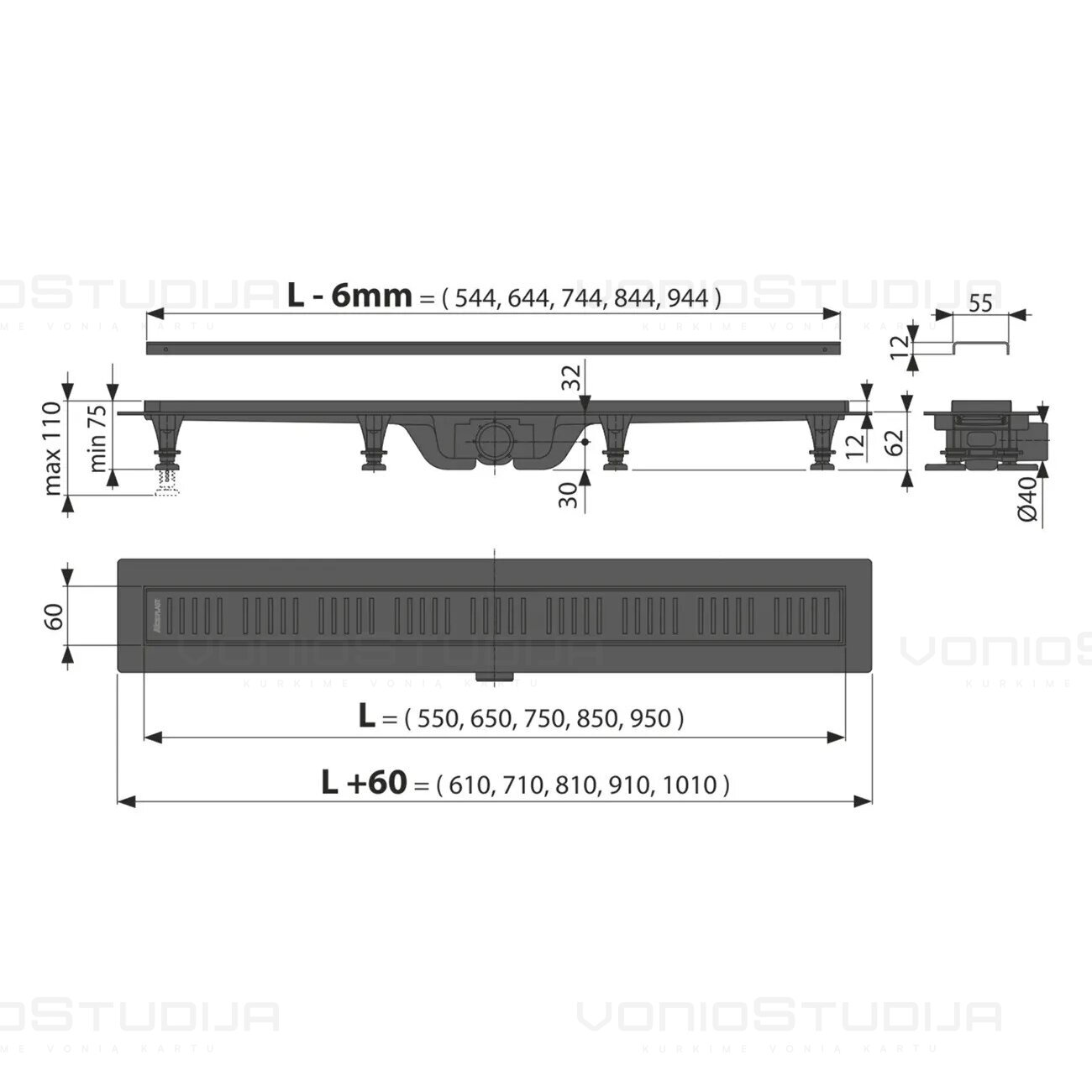 Dušo latakas Alcadrain APZ10BLACK-850 mm, plastikinis, su juodom grotelėm 2 Dušo latakas Alcadrain APZ10BLACK-850 mm, plastikinis, su juodom grotelėm 2
