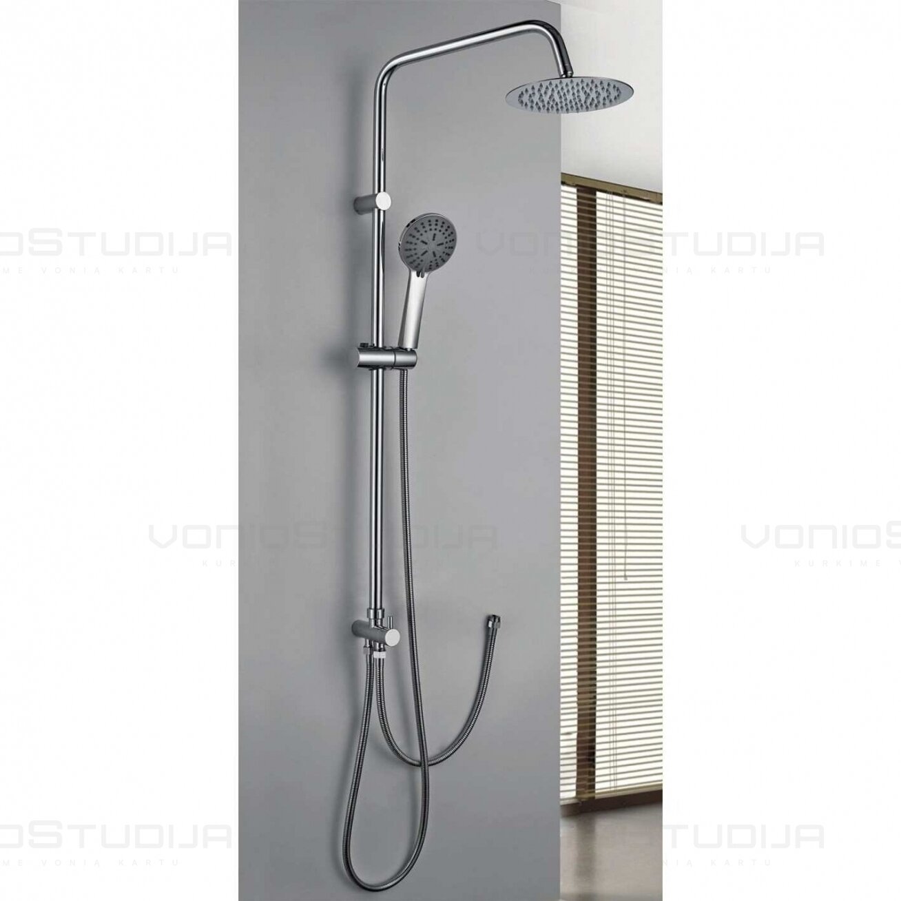 Dušo komplektas su Hansgrohe termostatiniu dušo maišytuvu Ecostat 1001CL ir chromo spalvos Imex dušo stovas su lietaus galva 4