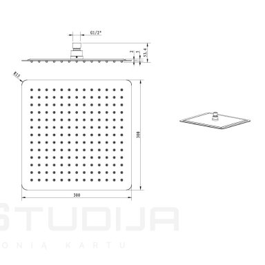 Lietaus dušo galva Sapho Inox chromo spalvos, kvadratinės formos Lietaus dušo galva Sapho Inox chromo spalvos, kvadratinės formos