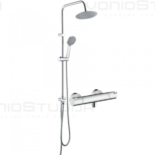 Dušo komplektas su Hansgrohe termostatiniu dušo maišytuvu Ecostat 1001CL ir chromo spalvos Imex dušo stovas su lietaus galva Dušo komplektas su Hansgrohe termostatiniu dušo maišytuvu Ecostat 1001CL ir chromo spalvos Imex dušo stovas su lietaus galva