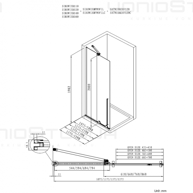 Dušo sienelė stumdomomis durimis SAT Walk-In Xmotion 120 cm juoda matinė 10 Dušo sienelė stumdomomis durimis SAT Walk-In Xmotion 120 cm juoda matinė 10