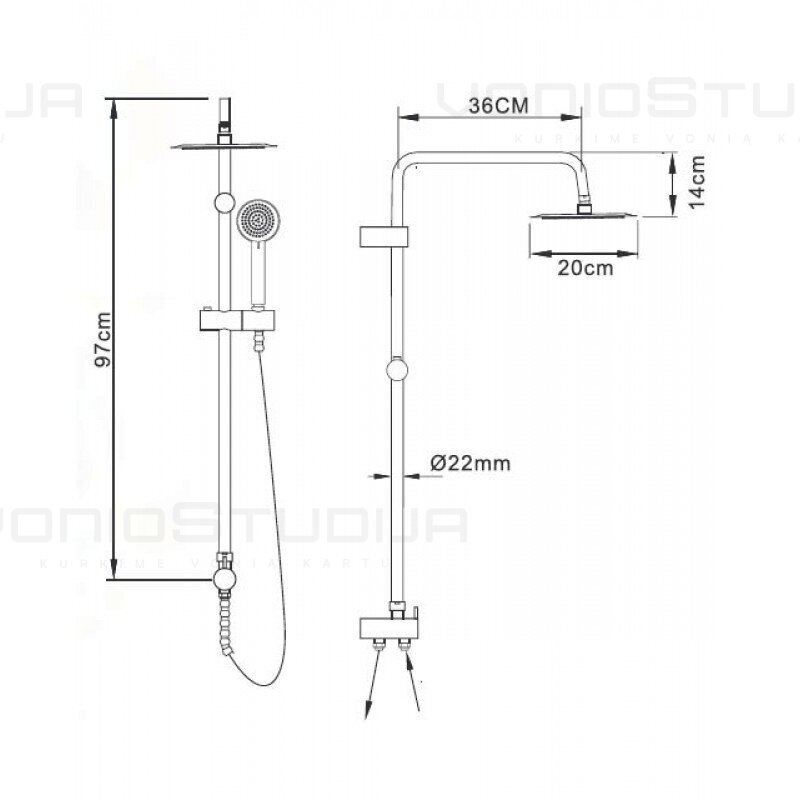 Dušo komplektas su Hansgrohe termostatiniu dušo maišytuvu Ecostat 1001CL ir chromo spalvos Imex dušo stovas su lietaus galva 6