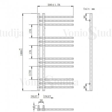 Elektrinis rankšluosčių džiovintuvas WOBBEE FLINT BLACK 50x100cm juodas matinis dešininis su tenu paslėptu montavimu 4