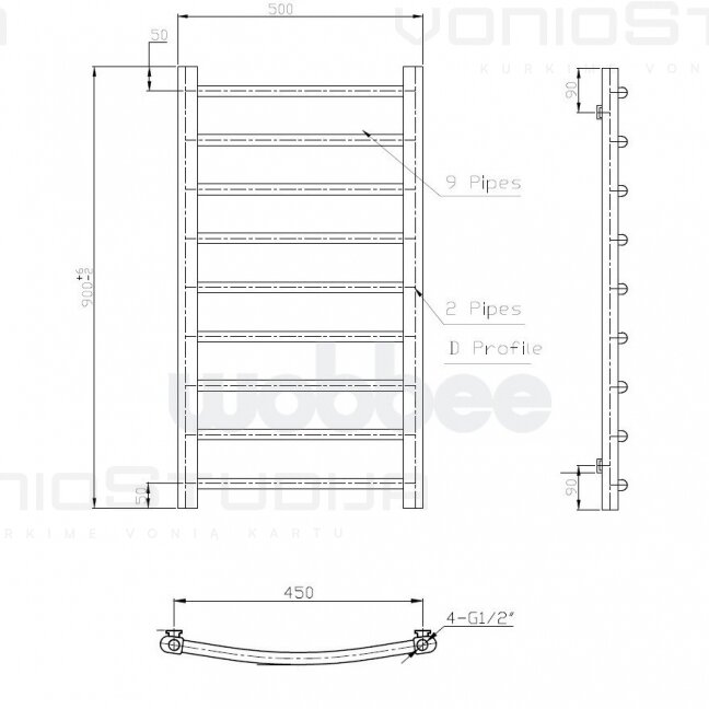Rankšluosčių džiovintuvas WOBBEE BRYMBO WHITE 50x90cm, baltas 5