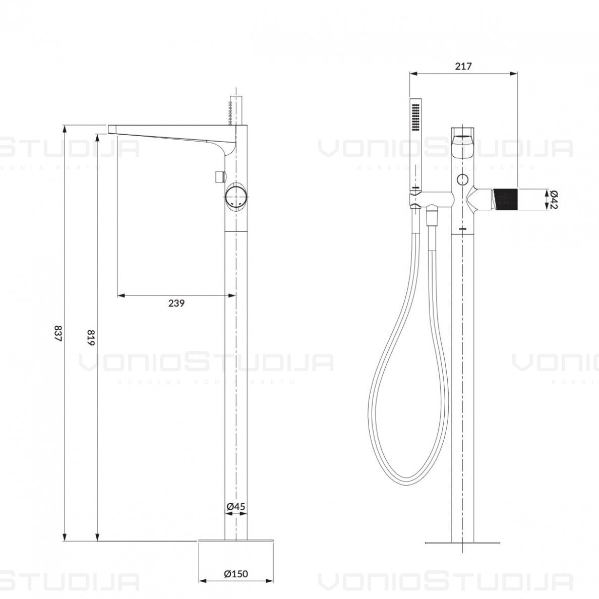 Maišytuvas iš grindų voniai Omnires Contour CT8033GLB braižyto aukso spalvos 1