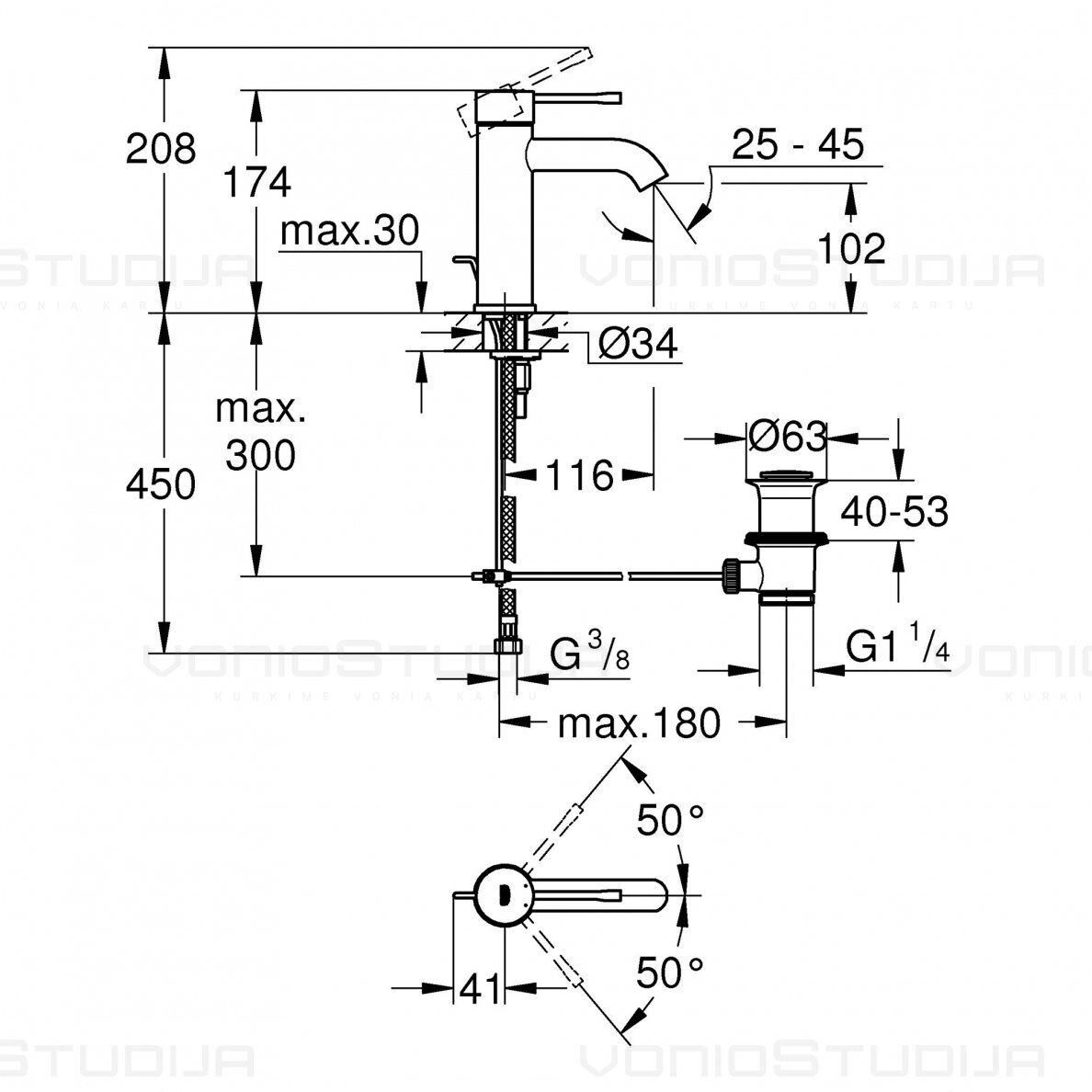Grohe Essence New praustuvo maišytuvas su dugno vožtuvu 6 Grohe Essence New praustuvo maišytuvas su dugno vožtuvu 6