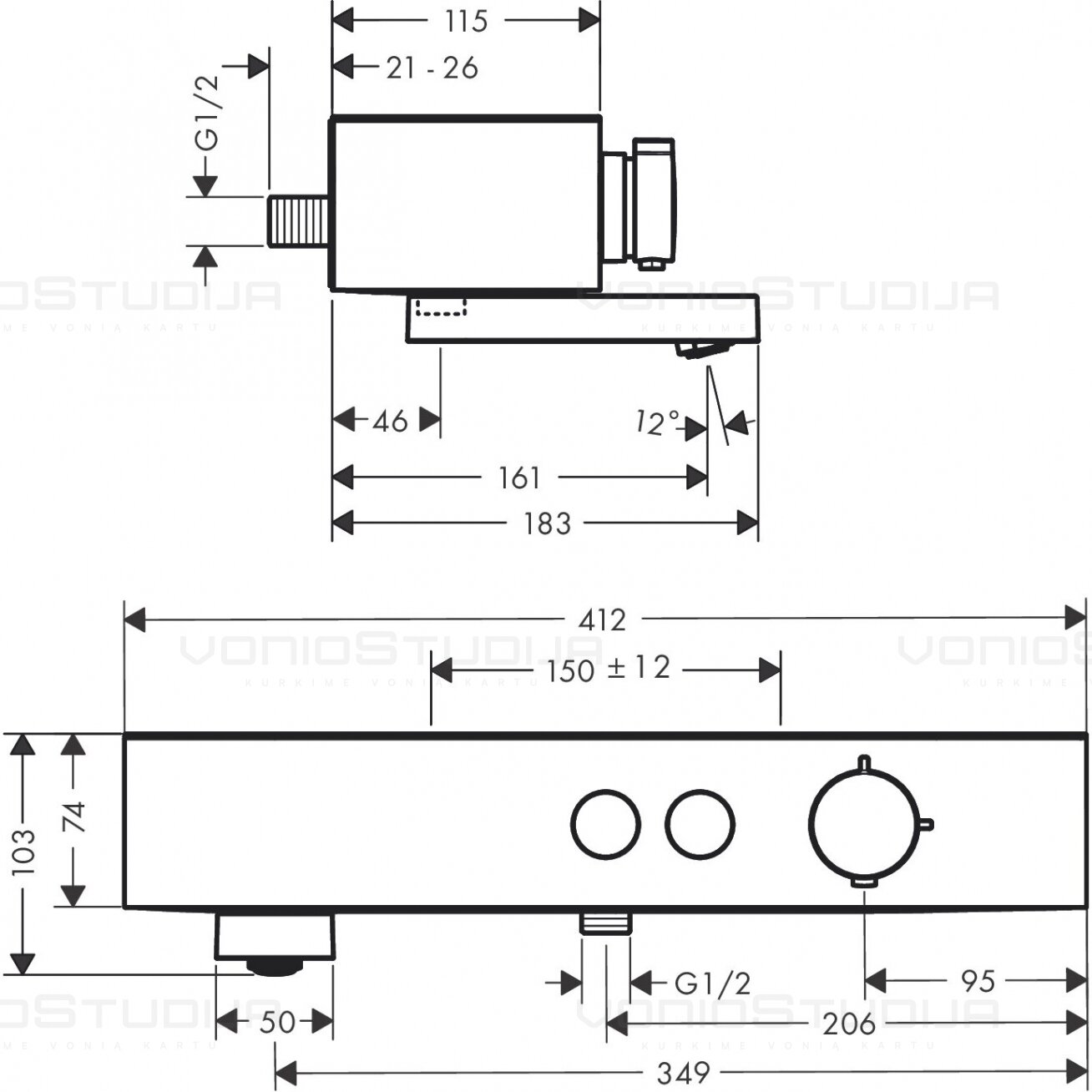 Termostatinis dušo - vonios maišytuvas ShowerTablet Select HANSGROHE 24340000 2 Termostatinis dušo - vonios maišytuvas ShowerTablet Select HANSGROHE 24340000 2