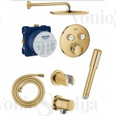 Aukso spalvos Grohe potinkinis termostatinis dušo komplektas