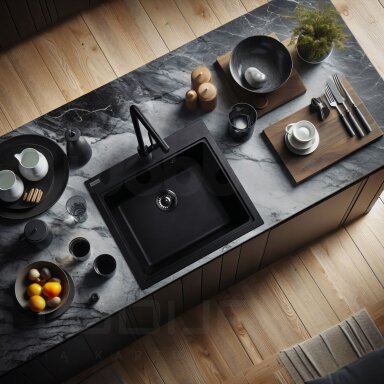 Granitinė plautuvė WOBBEE OFFA 50, juoda matinė, gunmetal spalvos ventiliu Granitinė plautuvė WOBBEE OFFA 50, juoda matinė, gunmetal spalvos ventiliu