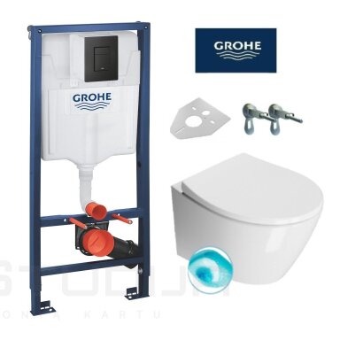 Grohe potinkinis wc rėmas su Phantom Black spalvos mygtuku ir GSI Modo pakabinamas klozetas su SWIRLFLUSH® nuplovimo sistema Grohe potinkinis wc rėmas su Phantom Black spalvos mygtuku ir GSI Modo pakabinamas klozetas su SWIRLFLUSH® nuplovimo sistema