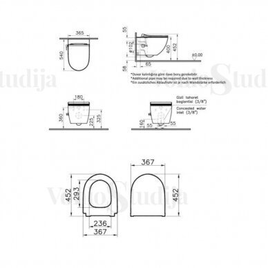 Grohe potinkinis wc rėmas su juodu mygtuku ir pakabinamas klozetas SAT Infinitio Rimless su bide funkcija ir lėtaeigiu dangčiu 10