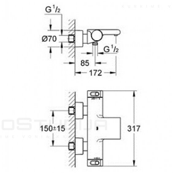 Grohe Grohtherm 2000 termostatinis vonios maišytuvas 34174001 6 Grohe Grohtherm 2000 termostatinis vonios maišytuvas 34174001 6