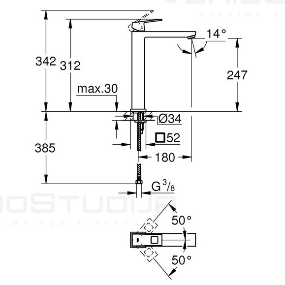 Grohe Eurocube aukštas praustuvo maišytuvas 5 Grohe Eurocube aukštas praustuvo maišytuvas 5