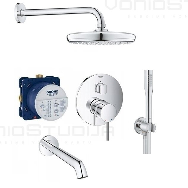 Grohe Essence New potinkinis vonios komplektas su lietaus galva, chromo spalvos Grohe Essence New potinkinis vonios komplektas su lietaus galva, chromo spalvos