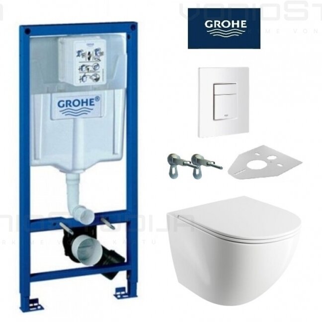 Grohe Rapid SL klozeto rėmo komplektas su baltu klavišu ir kabinamu Omnires Ottawa Rimless klozetu su plonu lėtaeigiu dangčiu Grohe Rapid SL klozeto rėmo komplektas su baltu klavišu ir kabinamu Omnires Ottawa Rimless klozetu su plonu lėtaeigiu dangčiu