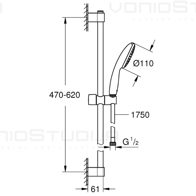 Grohe Tempesta 110 dušo stovas su 1 srovės funkcija 4
