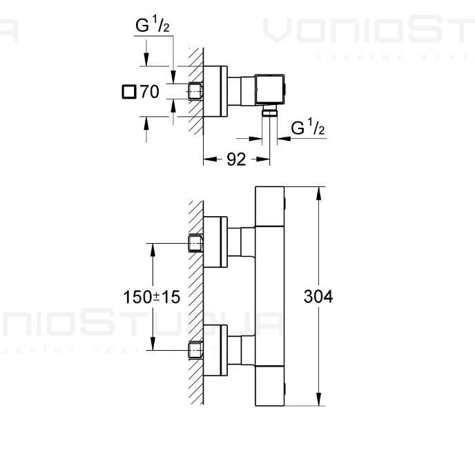 GROHE Cube termostatinis dušo maišytuvas chromo spalvos 1 GROHE Cube termostatinis dušo maišytuvas chromo spalvos 1