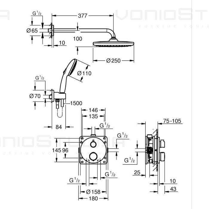 Potinkinė Grohe Vitalio Start 250 348832430 termostatinė dušo sistema, juodos matinės spalvos 1 Potinkinė Grohe Vitalio Start 250 348832430 termostatinė dušo sistema, juodos matinės spalvos 1