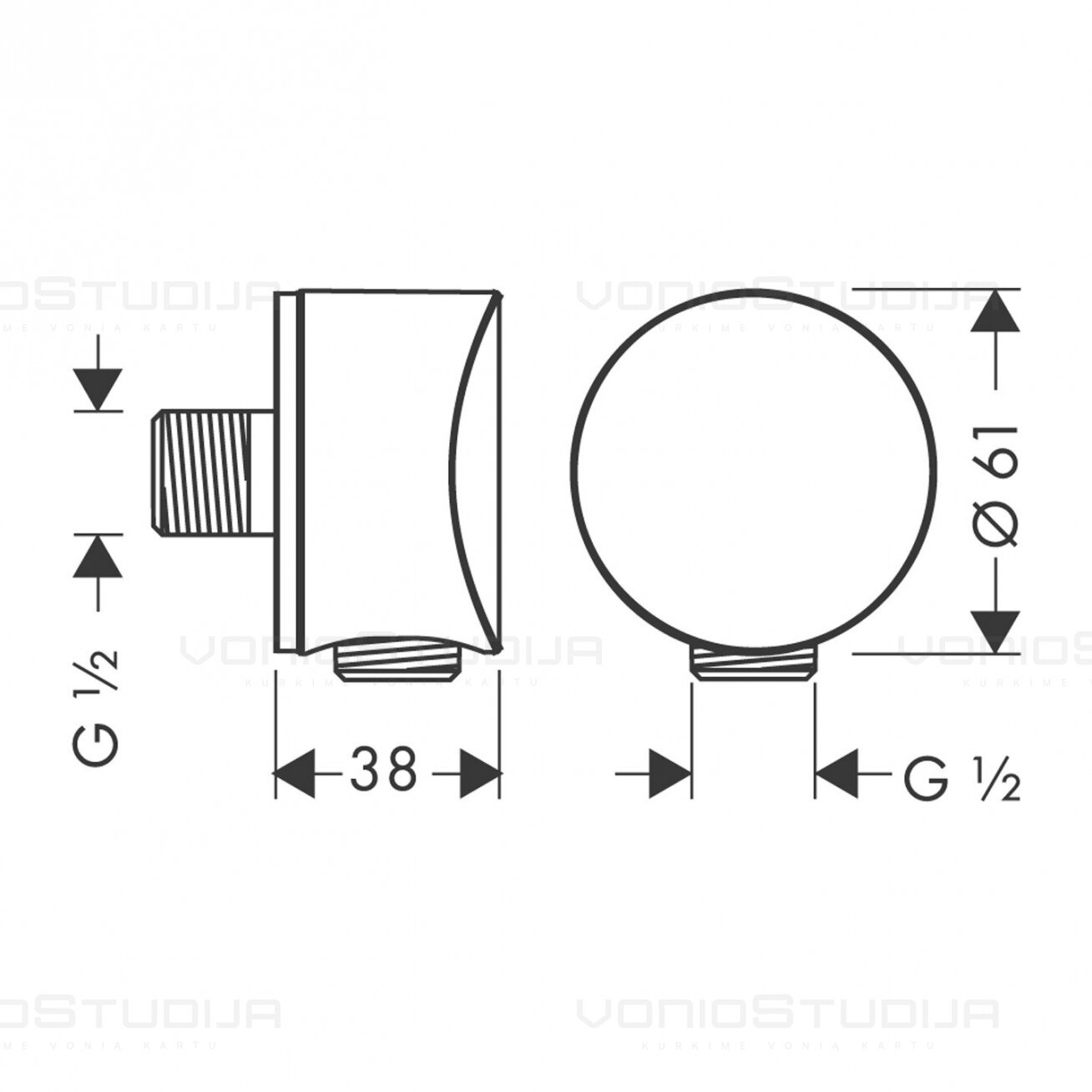 HANSGROHE FIXFIT S jungtis žarnai vandens padavimo 26453000, chromo spalva 1 HANSGROHE FIXFIT S jungtis žarnai vandens padavimo 26453000, chromo spalva 1