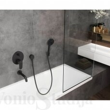 Hansgrohe VERNIS Blend potinkinė sistema su vonios snapu ir rankiniu dušu juodos matinės spalvos