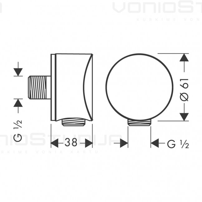 HANSGROHE FIXFIT S jungtis žarnai vandens padavimo 26453000, chromo spalva 1