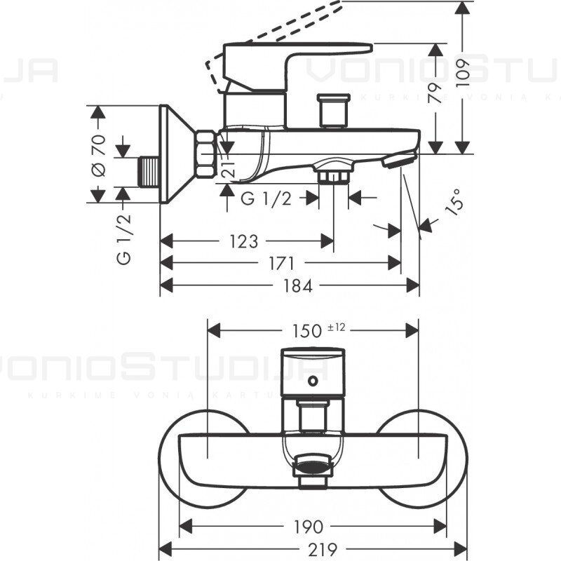 Hansgrohe vonios maišytuvo ir dušelio komplektas PULSIFY chromo spalvos 5 Hansgrohe vonios maišytuvo ir dušelio komplektas PULSIFY chromo spalvos 5