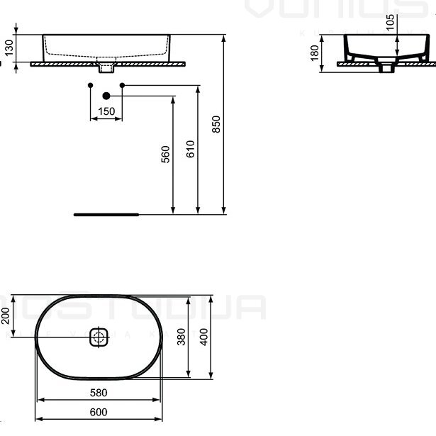 Ideal Standard Strada II pastatomas ant stalviršio praustuvas 60x40 cm 3
