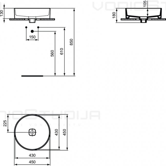 Ideal Standard Strada II pastatomas ant stalviršio praustuvas 45 cm 3