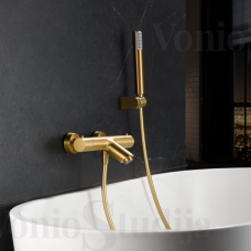 Imex Genova termostatinis vonios maišytuvas su dušo komplektu braižyto aukso spalvos