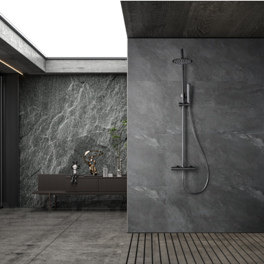 Imex Naples virštinkinė termostatinė dušo sistema PVD gunmetal grafito spalvos Imex Naples virštinkinė termostatinė dušo sistema PVD gunmetal grafito spalvos