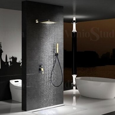 Imex Suecia potinkinė dušo sistema juodos matinės spalvos aukso detalėmis 1