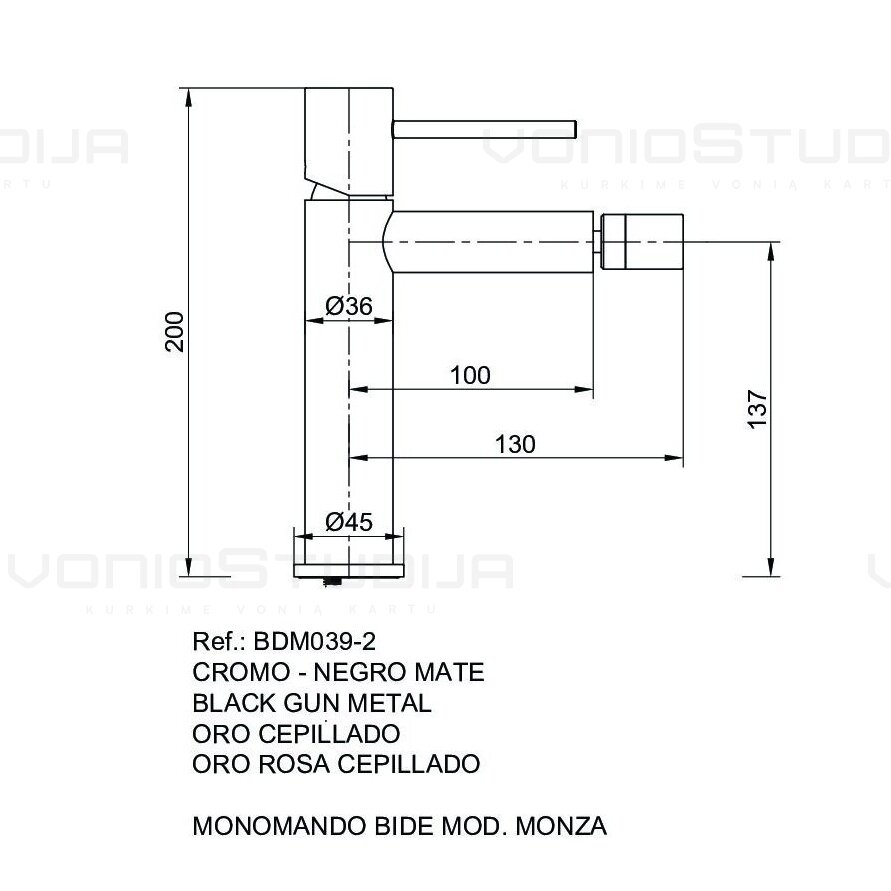 Imex Monza bidė maišytuvas braižyto nikelio spalvos BDM039-2NQ 1